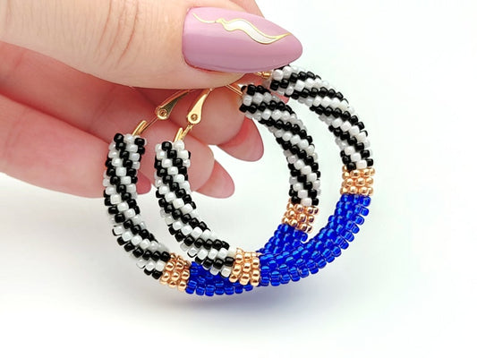 WelcomeNative Blue Seed Bead Hoop Earrings