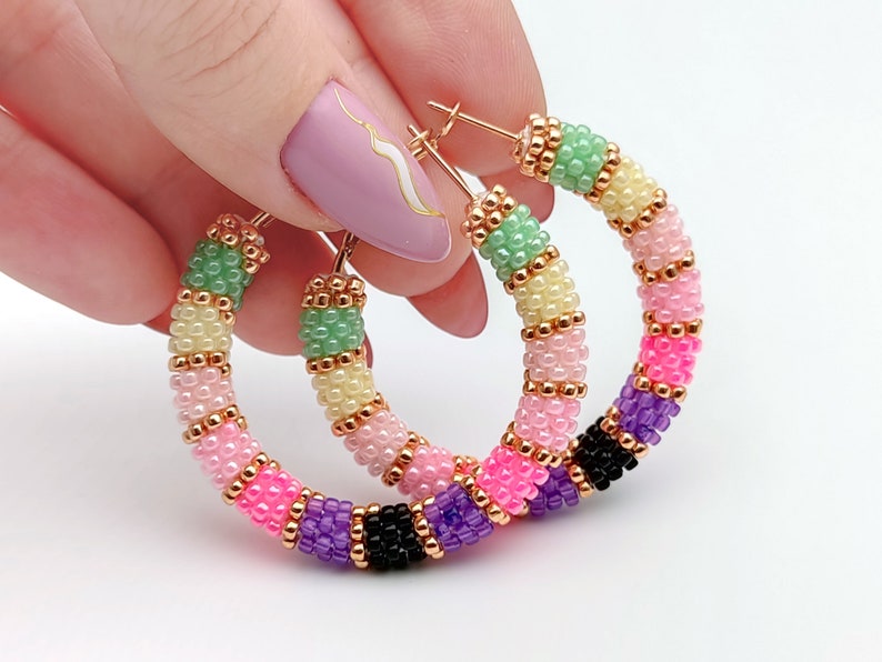 WelcomeNative Handmade Beaded Multicolor Hoop Earrings