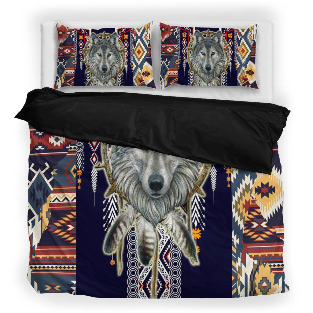 WelcomeNative Gray Wolf Face Bedding Set, 3D Bedding Set, All Over Print, Native American