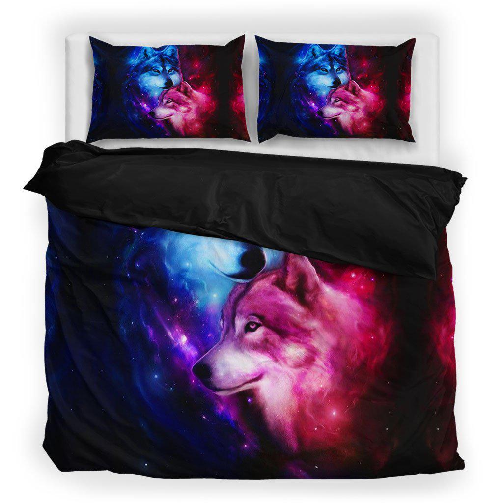 WelcomeNative Galaxy Wolf Bedding Set, 3D Bedding Set, All Over Print, Native American