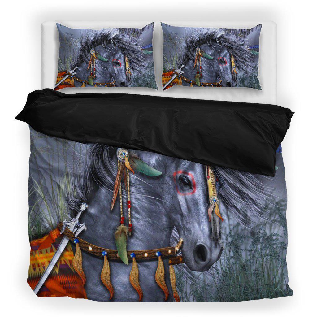 WelcomeNative Gray Native Horse Bedding Set, 3D Bedding Set, All Over Print, Native American