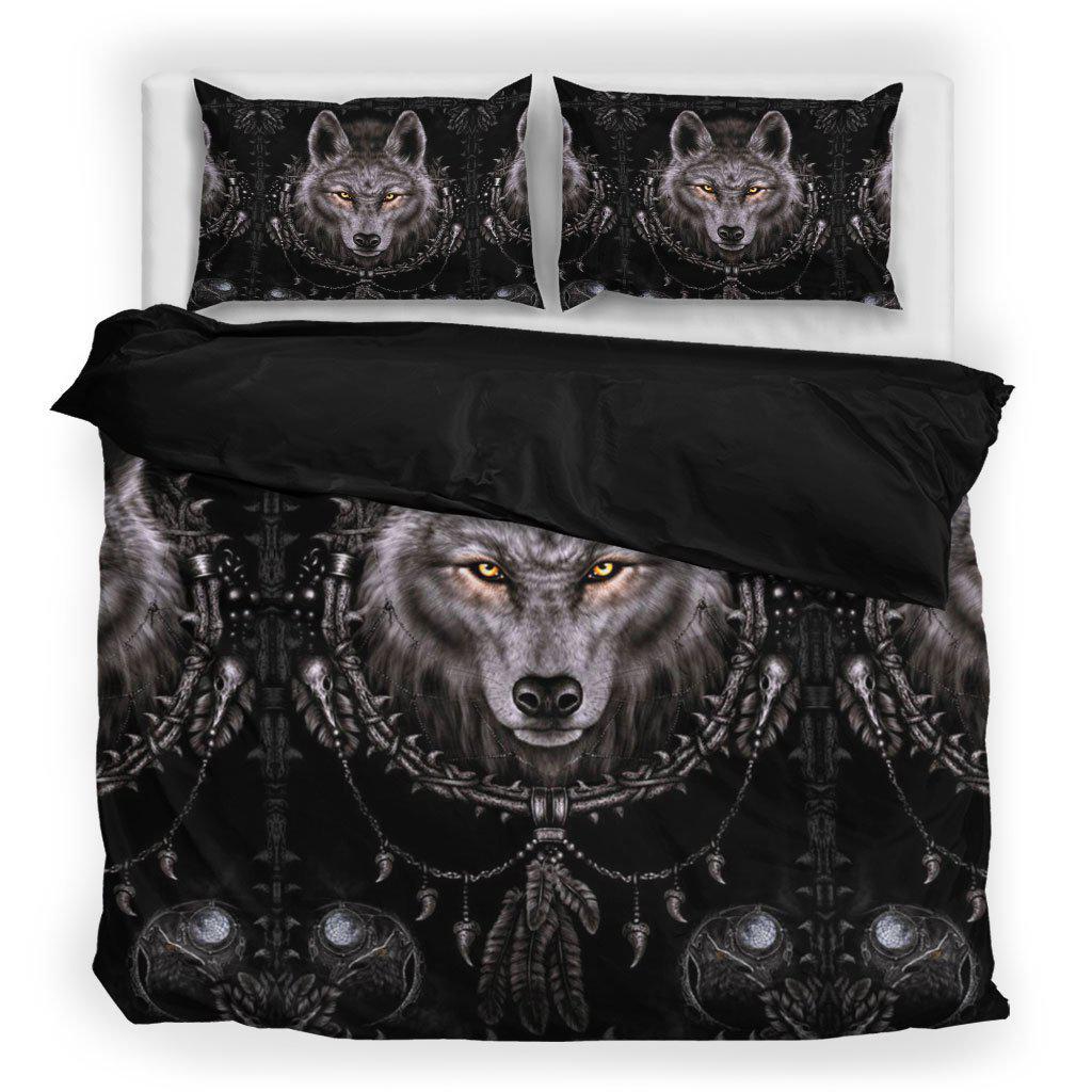 WelcomeNative Black Native Wolf Bedding Set, 3D Bedding Set, All Over Print, Native American