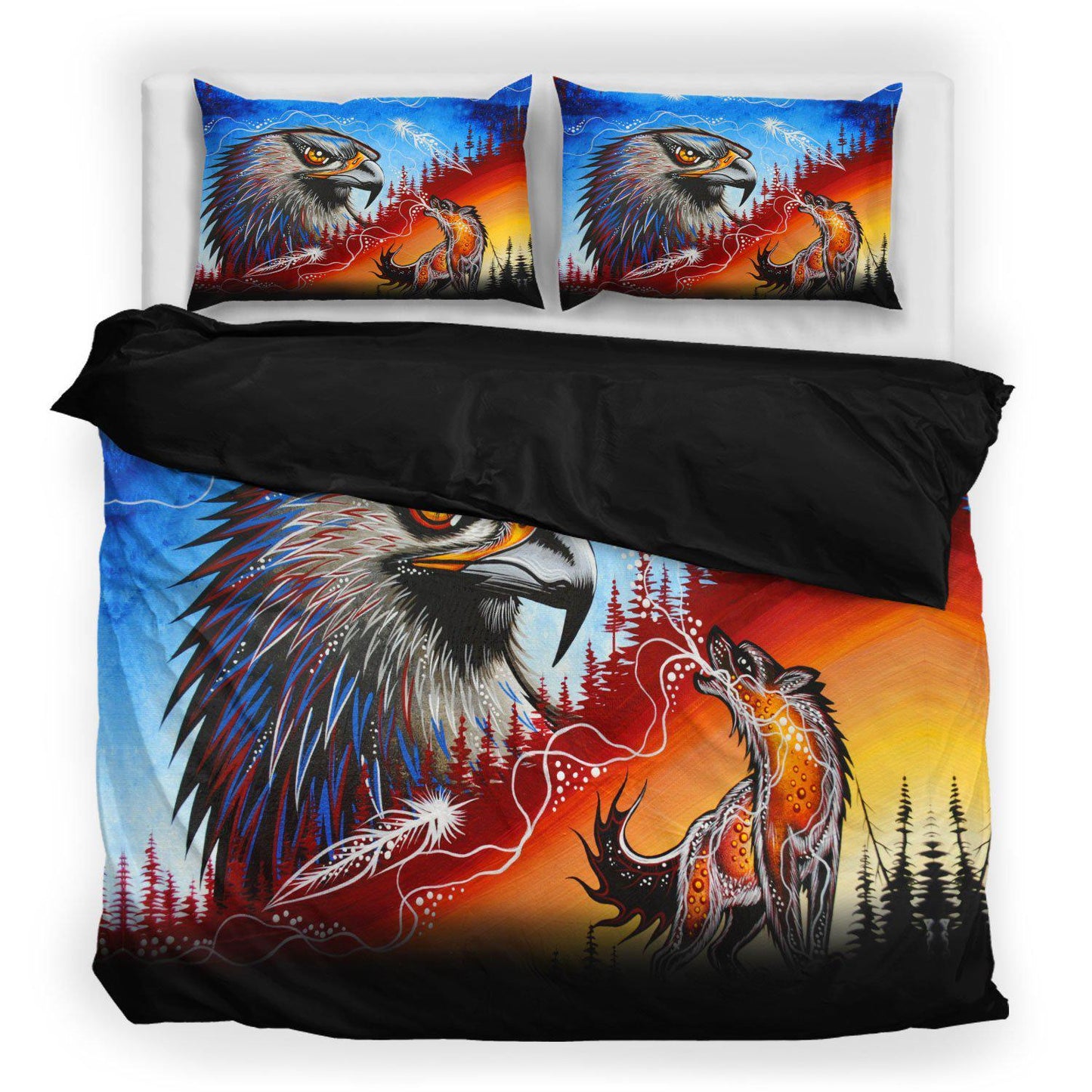 WelcomeNative Eagle & Wolf Bedding Set, 3D Bedding Set, All Over Print, Native American