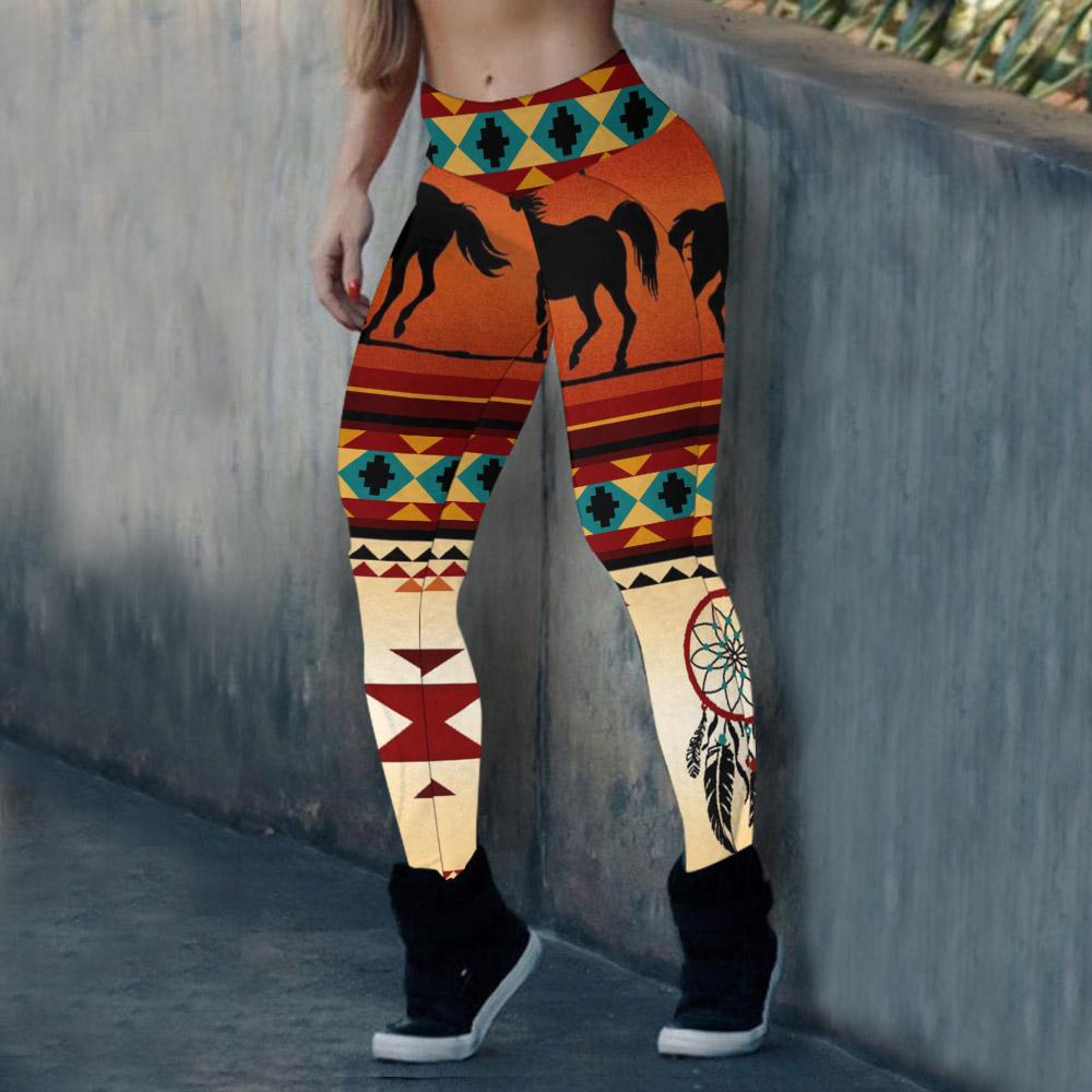 WelcomeNative Horse-Shaped Border Legging, 3D Legging, All Over Print Legging