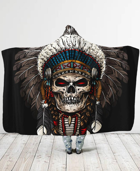 WelcomeNative Skull Hooded Blanket, All Over Print, Native American