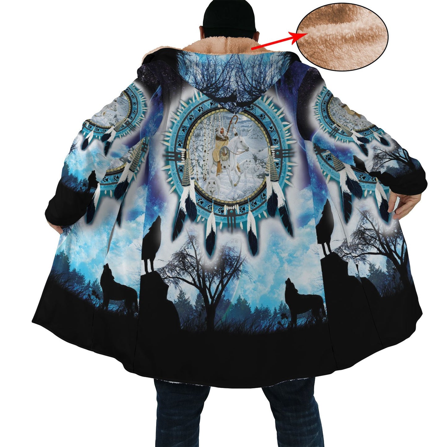 WelcomeNative Winter Horse Feather 3D Dream Cloak, All Over Print Dream Cloak, Native American