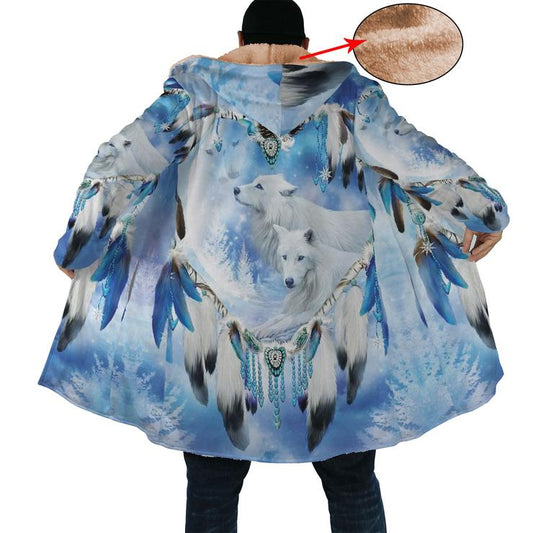 WelcomeNative White Wolf Feather  3D Dream Cloak, All Over Print Dream Cloak, Native American
