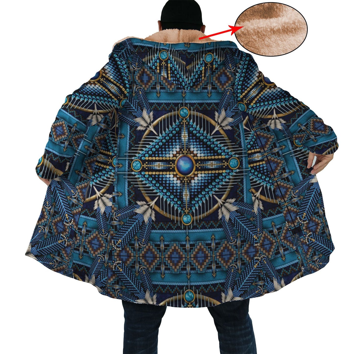 WelcomeNative Blue Pattern Native 3D Dream Cloak, All Over Print Dream Cloak, Native American