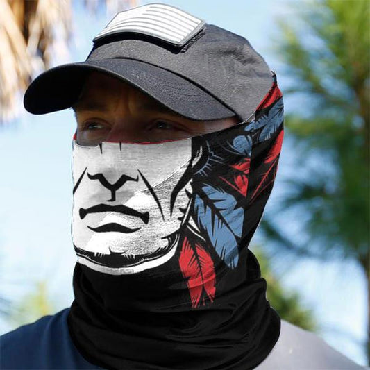 WelcomeNative Chief Head Bandana Face Mask, Native American Neck Gaiter #01