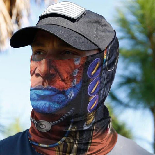 WelcomeNative Chief Head Bandana Face Mask, Native American Neck Gaiter #09