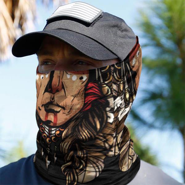 WelcomeNative Chief Head Bandana Face Mask, Native American Neck Gaiter #14