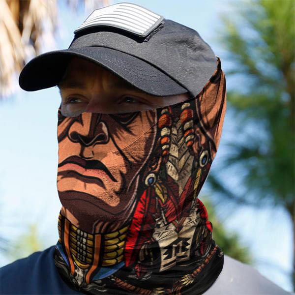 WelcomeNative Chief Head Bandana Face Mask, Native American Neck Gaiter #04