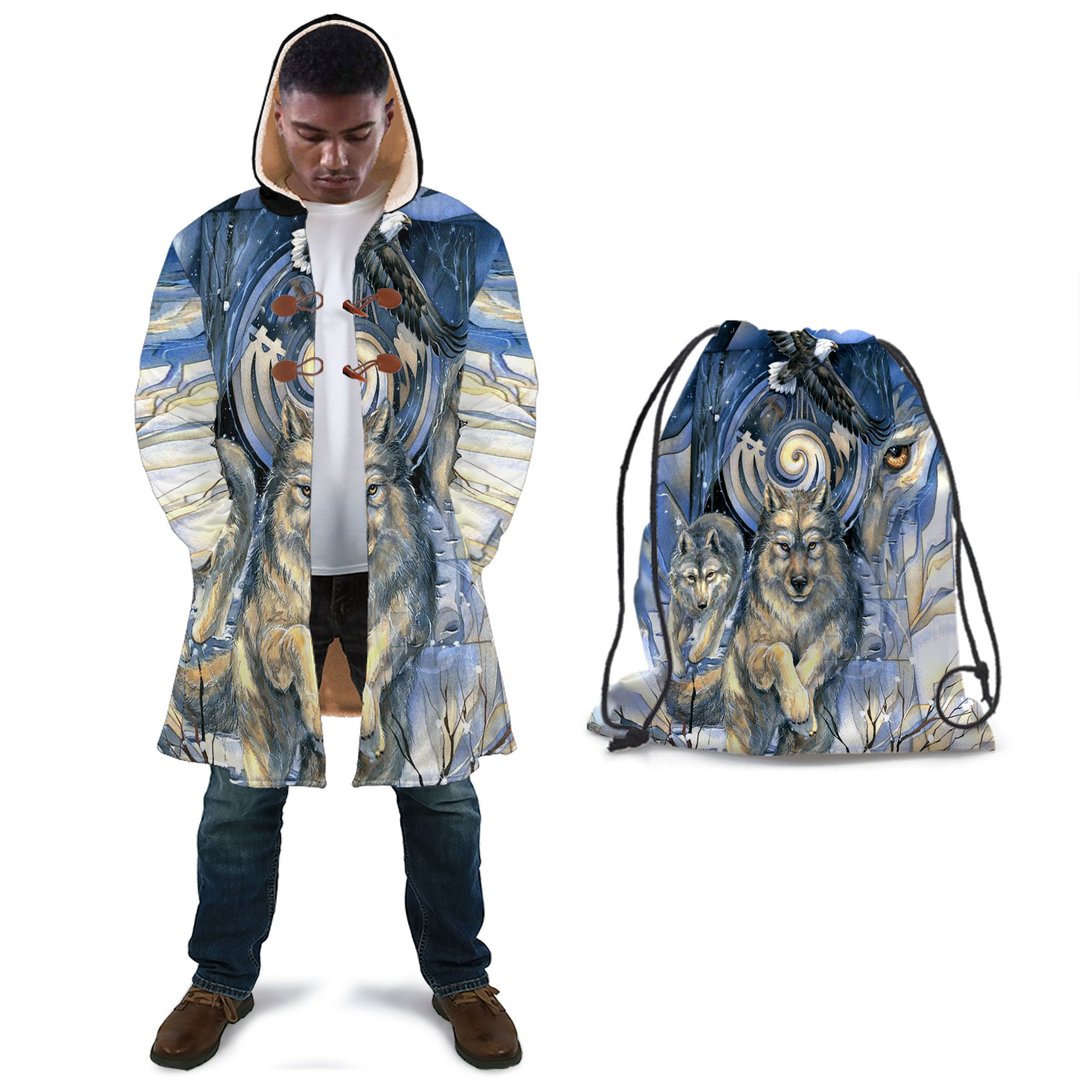 WelcomeNative Wolf Winter 3D Dream Cloak, All Over Print Dream Cloak, Native American