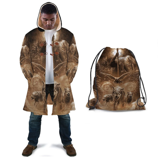 WelcomeNative Wolf Warrior 3D Dream Cloak, All Over Print Dream Cloak, Native American
