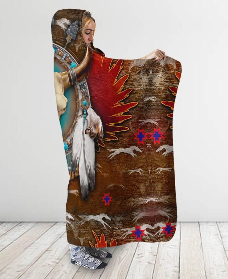 WelcomeNative Native Buffalo Hooded Blanket, All Over Print, Native American