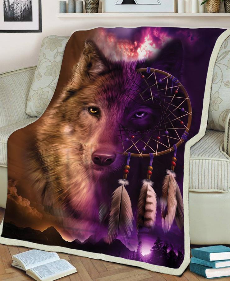 WelcomeNative Wolf Native Fleece Blanket, 3D Fleece Blanket, All Over Print, Native American