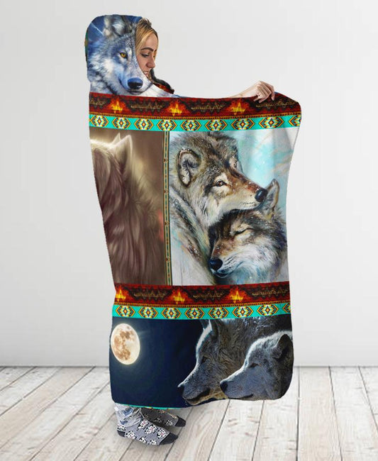 WelcomeNative Native Loving Wolves Hooded Blanket, All Over Print, Native American