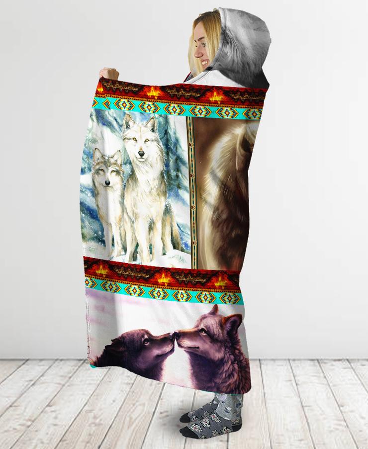 WelcomeNative Native Loving Wolves Hooded Blanket, All Over Print, Native American