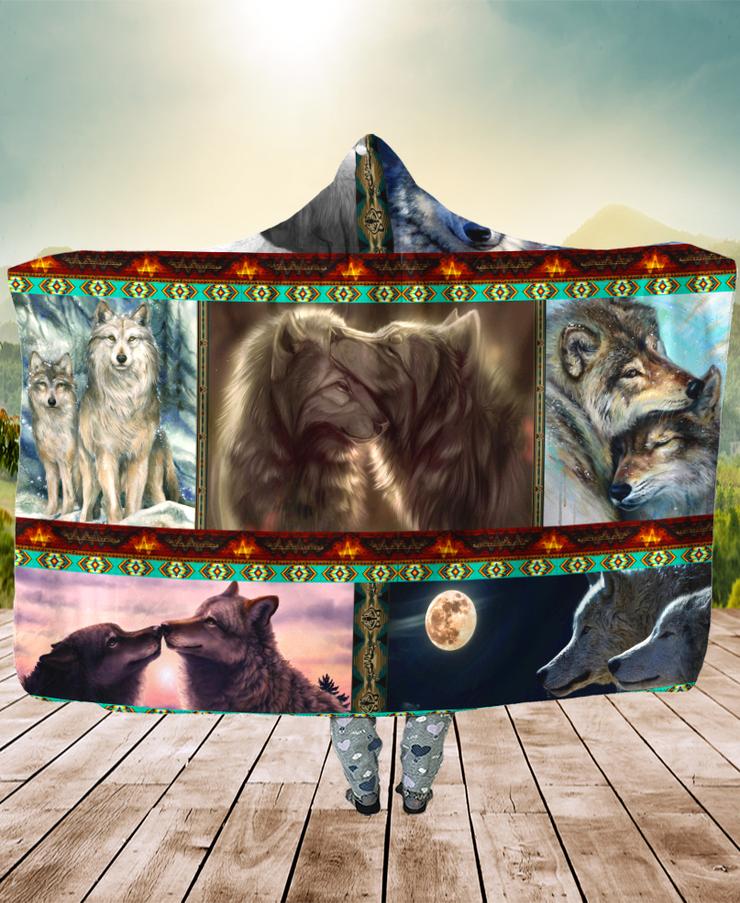 WelcomeNative Native Loving Wolves Hooded Blanket, All Over Print, Native American