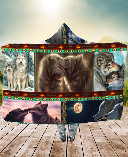 WelcomeNative Native Loving Wolves Hooded Blanket, All Over Print, Native American