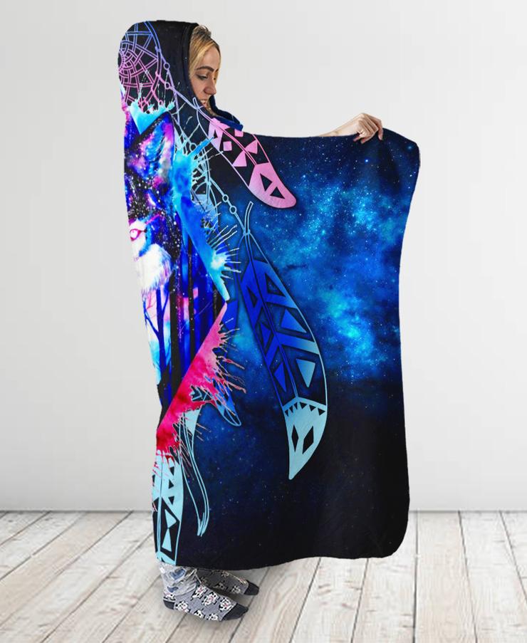 WelcomeNative Wolf Galaxy Hooded Blanket, All Over Print, Native American