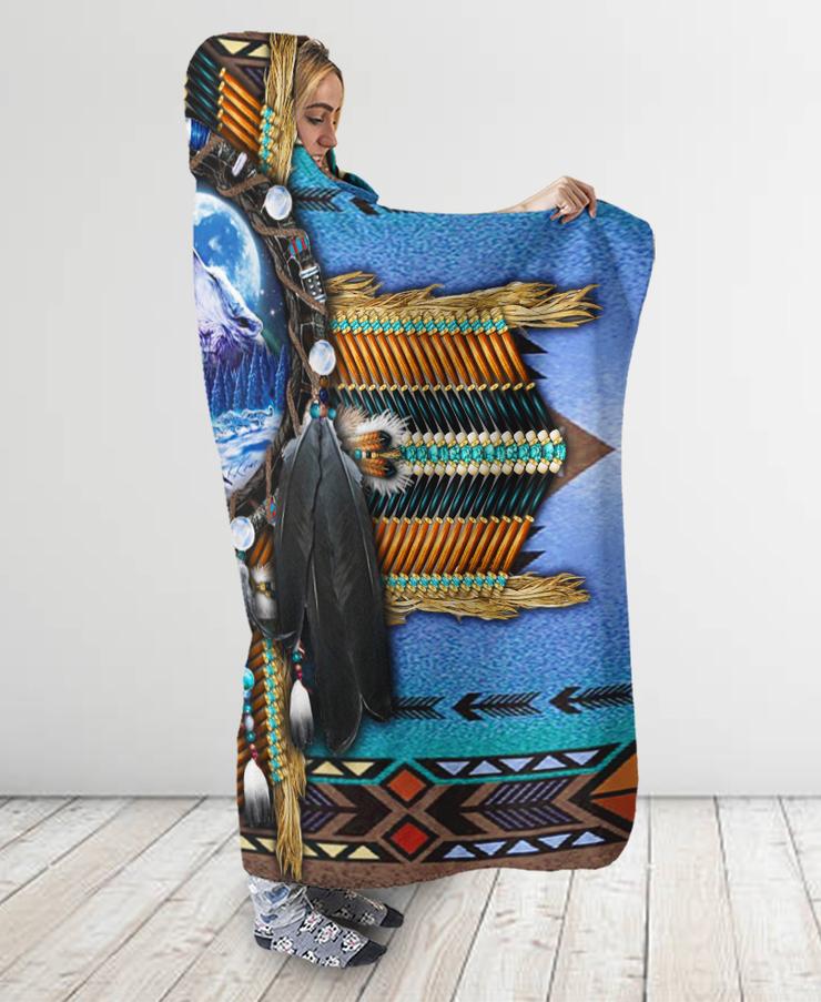 WelcomeNative Blue Wolf Hooded Blanket, All Over Print , Native American