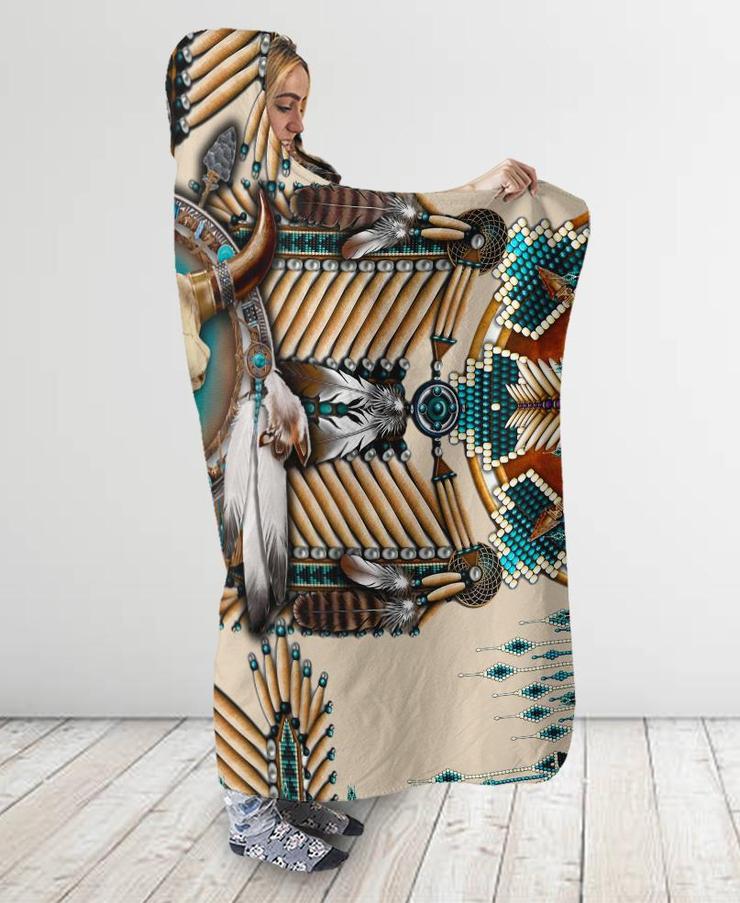 WelcomeNative Buffalo Head Motifs Hooded Blanket, All Over Print, Native American