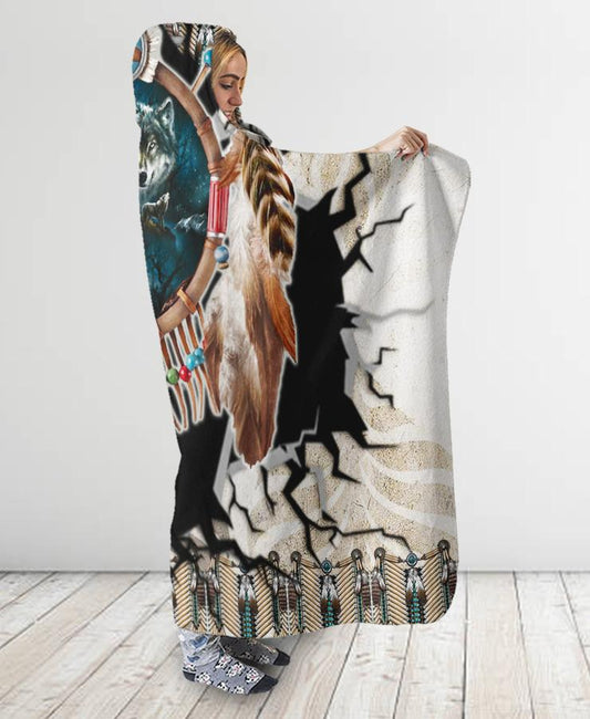 WelcomeNative Wolf Hooded Blanket, All Over Print, Native American
