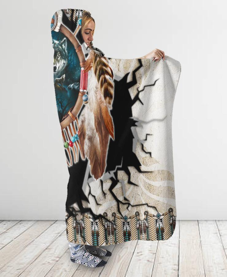WelcomeNative Wolf Hooded Blanket, All Over Print, Native American