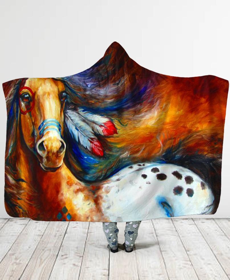 WelcomeNative Native Horse Hooded Blanket, All Over Print, Native American