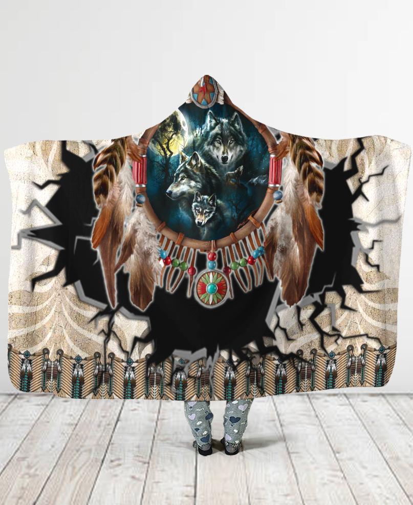WelcomeNative Wolf Hooded Blanket, All Over Print, Native American