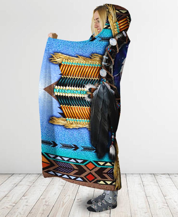 WelcomeNative Blue Wolf Hooded Blanket, All Over Print , Native American