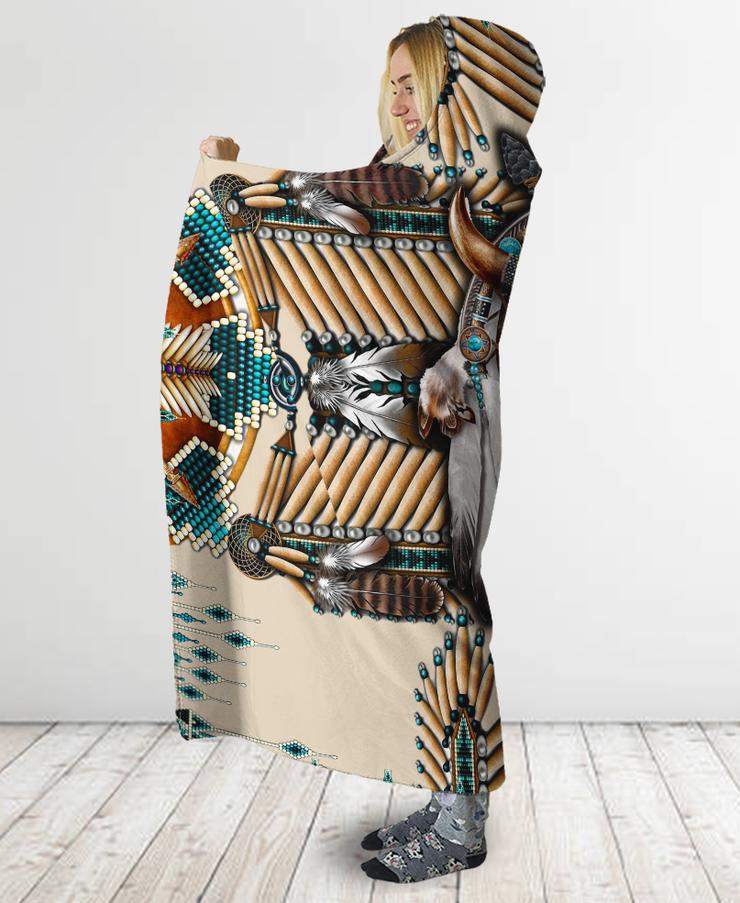 WelcomeNative Buffalo Head Motifs Hooded Blanket, All Over Print, Native American