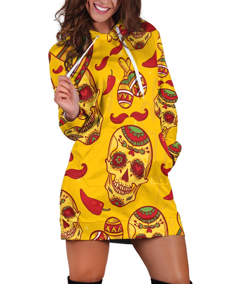 WelcomeNative Yellow Hoodie Dress, 3D Hoodie Dress, All Over Print Hoodie Dress
