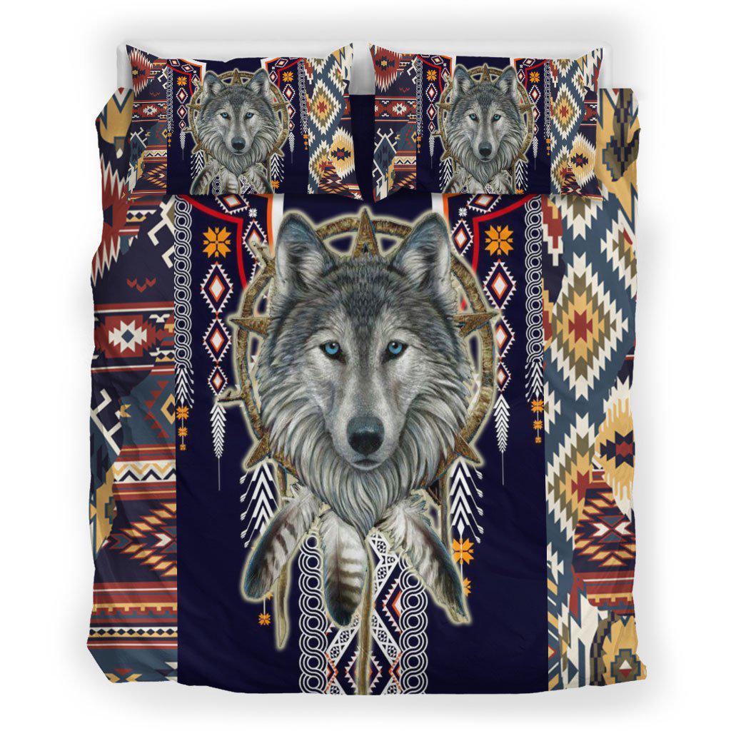 WelcomeNative Gray Wolf Face Bedding Set, 3D Bedding Set, All Over Print, Native American