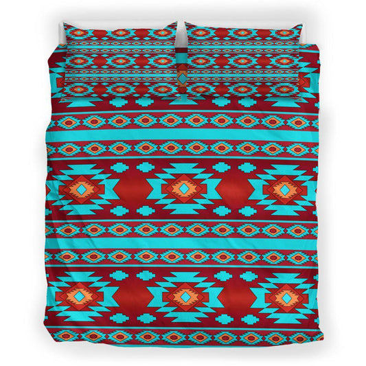 WelcomeNative Red & Turquoise Native Pattern Bedding Set, 3D Bedding Set, All Over Print, Native American