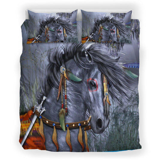 WelcomeNative Gray Native Horse Bedding Set, 3D Bedding Set, All Over Print, Native American