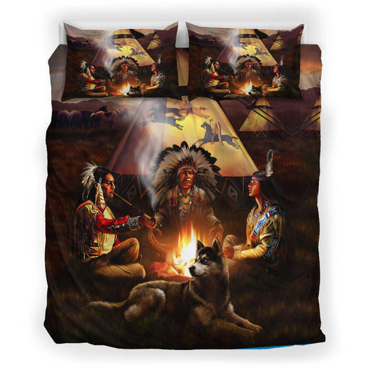 WelcomeNative Native American By Campfire Bedding Set, 3D Bedding Set, All Over Print, Native American