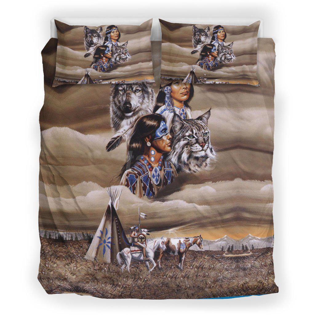 WelcomeNative Brown Native Wolf Bedding Set, 3D Bedding Set, All Over Print, Native American