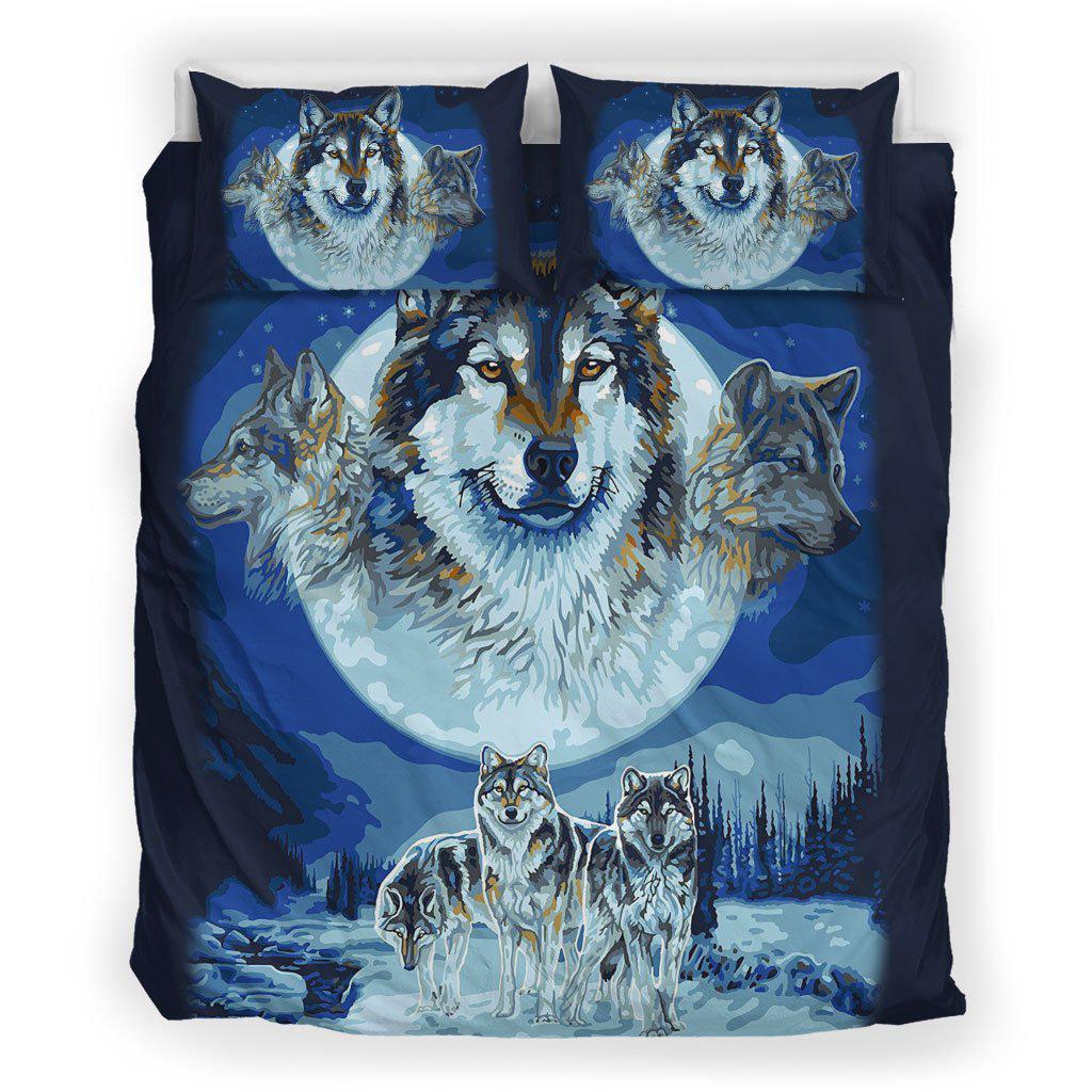 WelcomeNative Blue Native Wolf Bedding Set, 3D Bedding Set, All Over Print, Native American