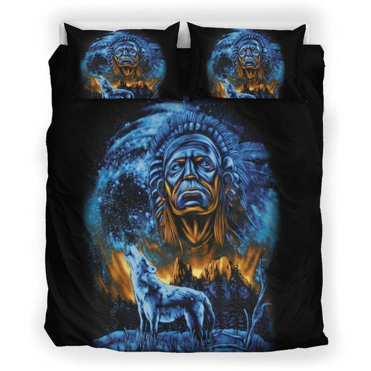 WelcomeNative Blue Black Native Wolf Bedding Set, 3D Bedding Set, All Over Print, Native American