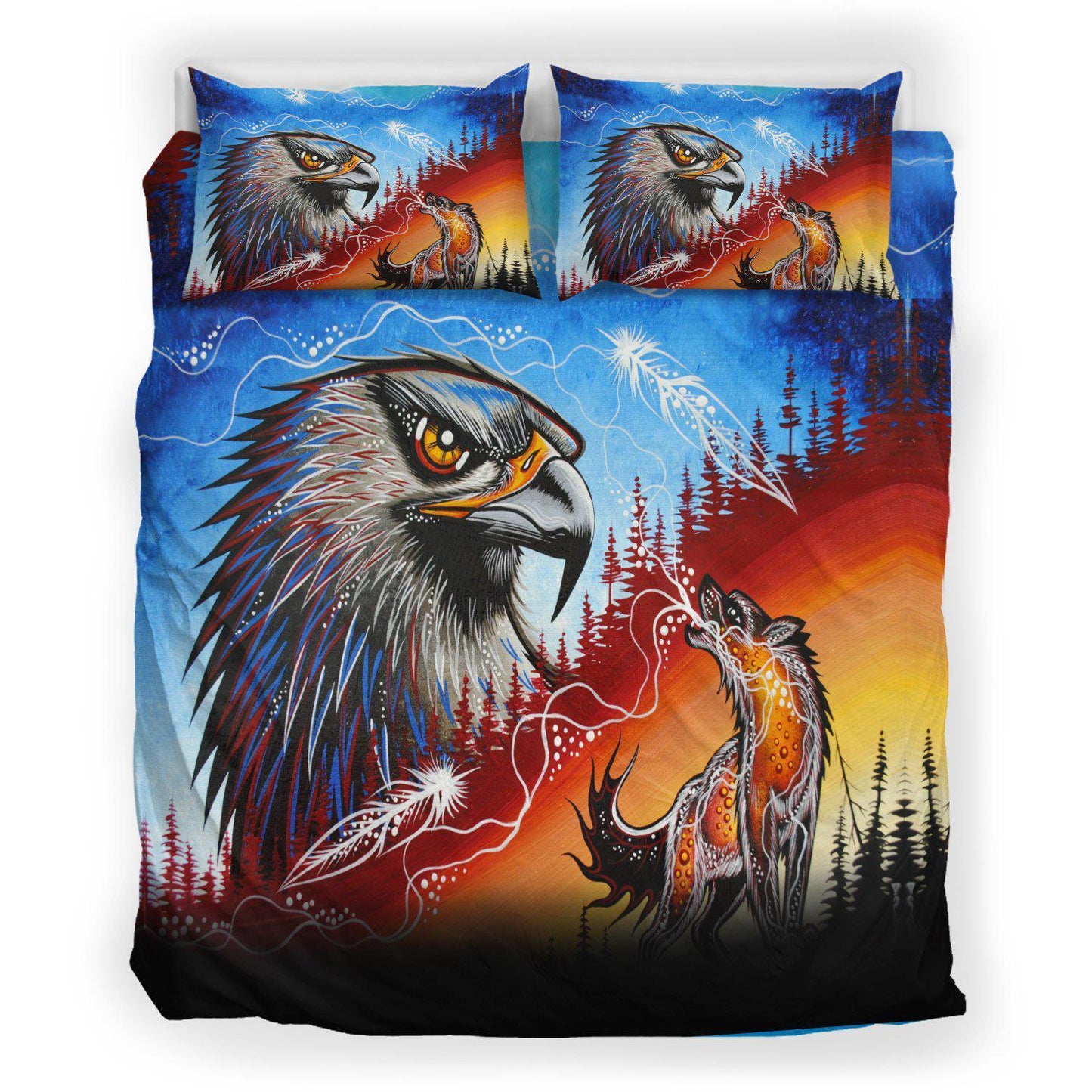 WelcomeNative Eagle & Wolf Bedding Set, 3D Bedding Set, All Over Print, Native American