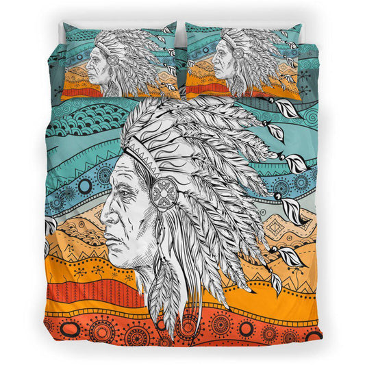 WelcomeNative Chief Art Color Bedding Set, 3D Bedding Set, All Over Print, Native American