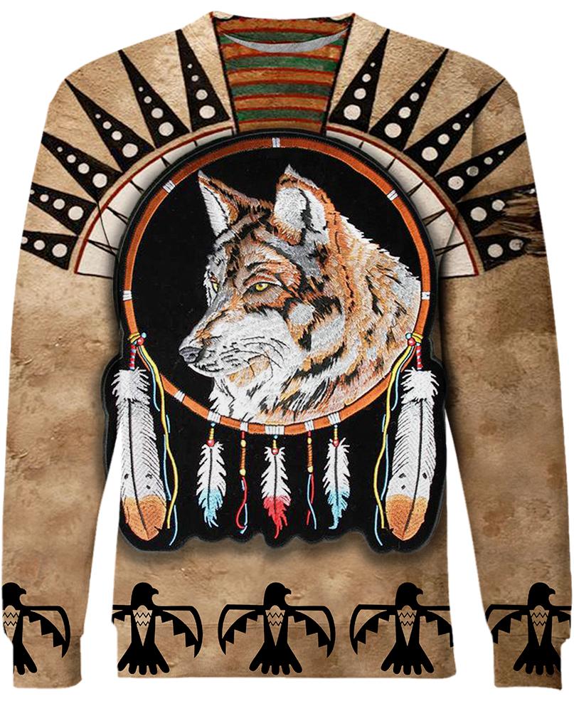 WelcomeNative Striped Wolf Native 3D Hoodie, All Over Print Hoodie, Native American