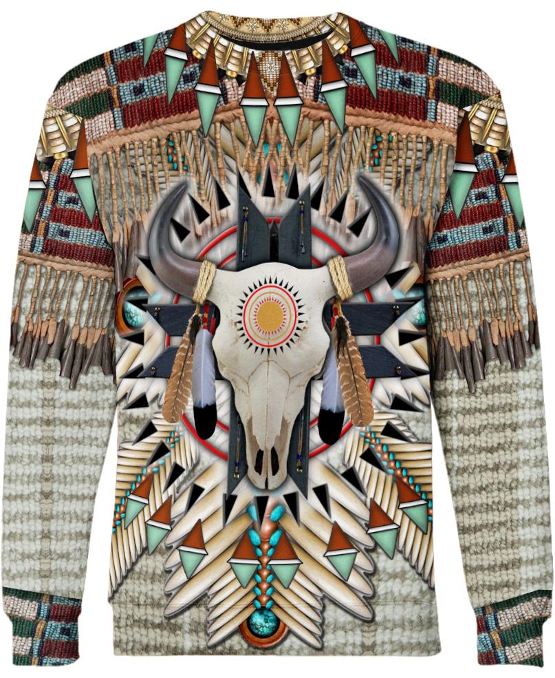 WelcomeNative Buffalo Head Motifs 3D Hoodie, All Over Print Hoodie, Native American