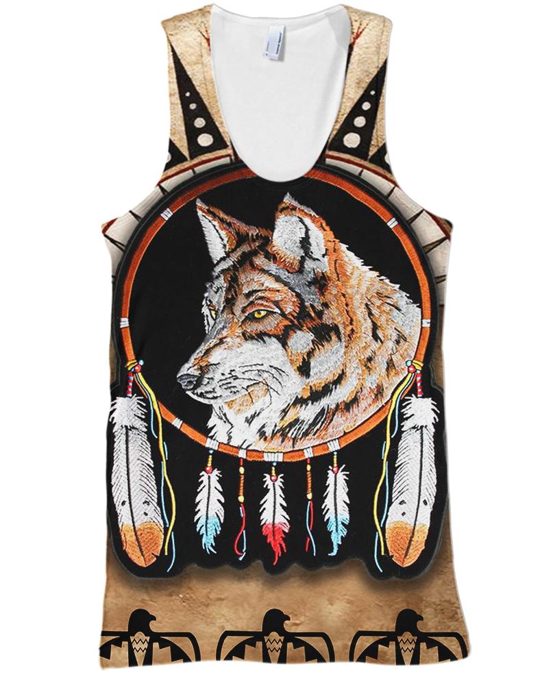 WelcomeNative Striped Wolf Native 3D Hoodie, All Over Print Hoodie, Native American