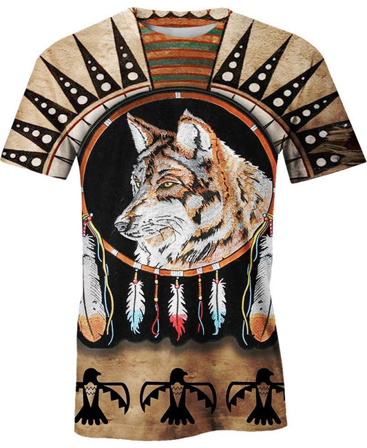 WelcomeNative Striped Wolf Native 3D Hoodie, All Over Print Hoodie, Native American