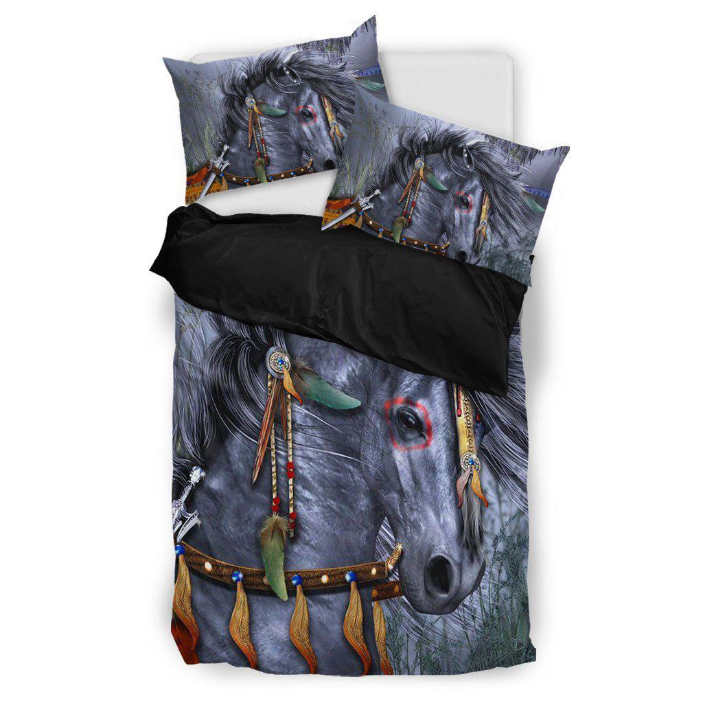 WelcomeNative Gray Native Horse Bedding Set, 3D Bedding Set, All Over Print, Native American