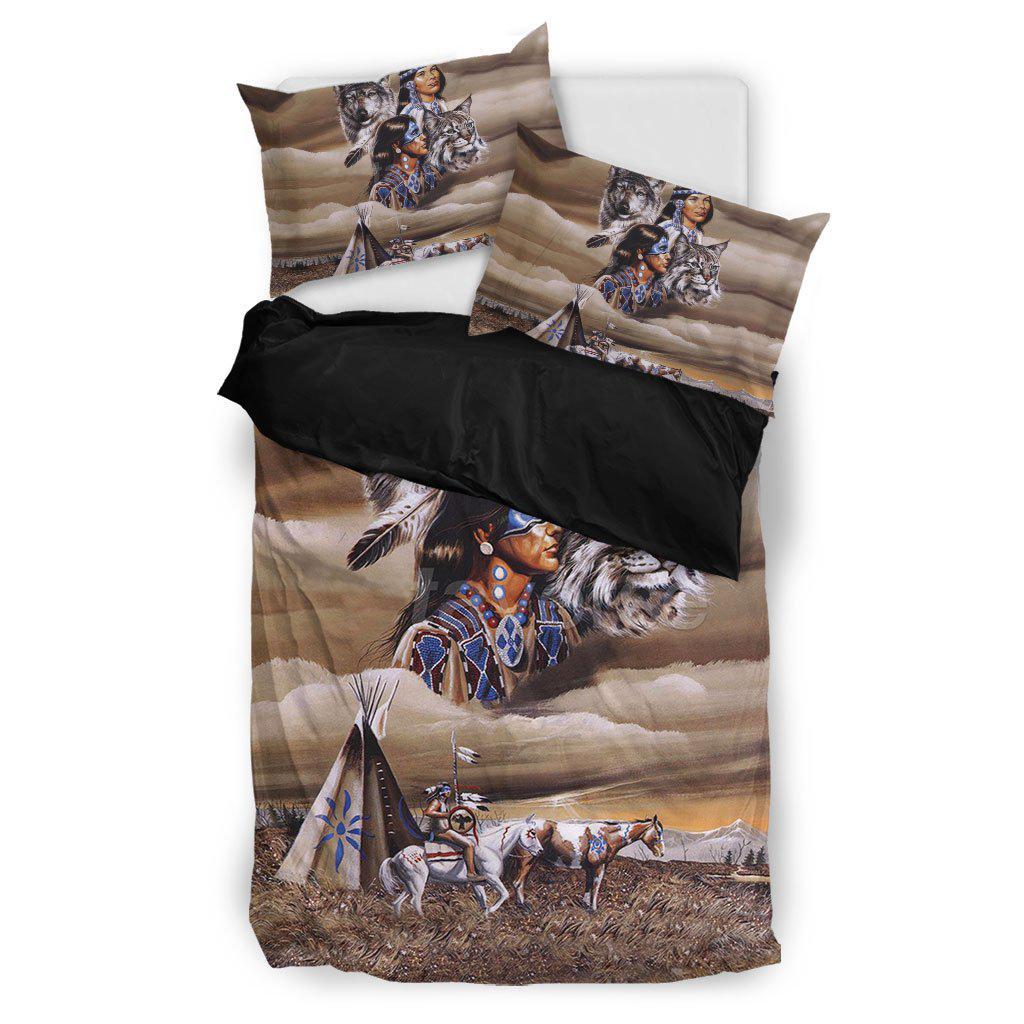 WelcomeNative Brown Native Wolf Bedding Set, 3D Bedding Set, All Over Print, Native American