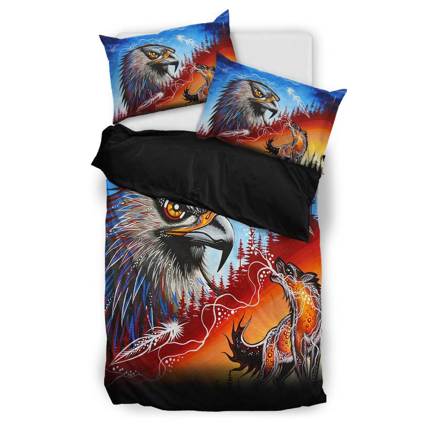 WelcomeNative Eagle & Wolf Bedding Set, 3D Bedding Set, All Over Print, Native American